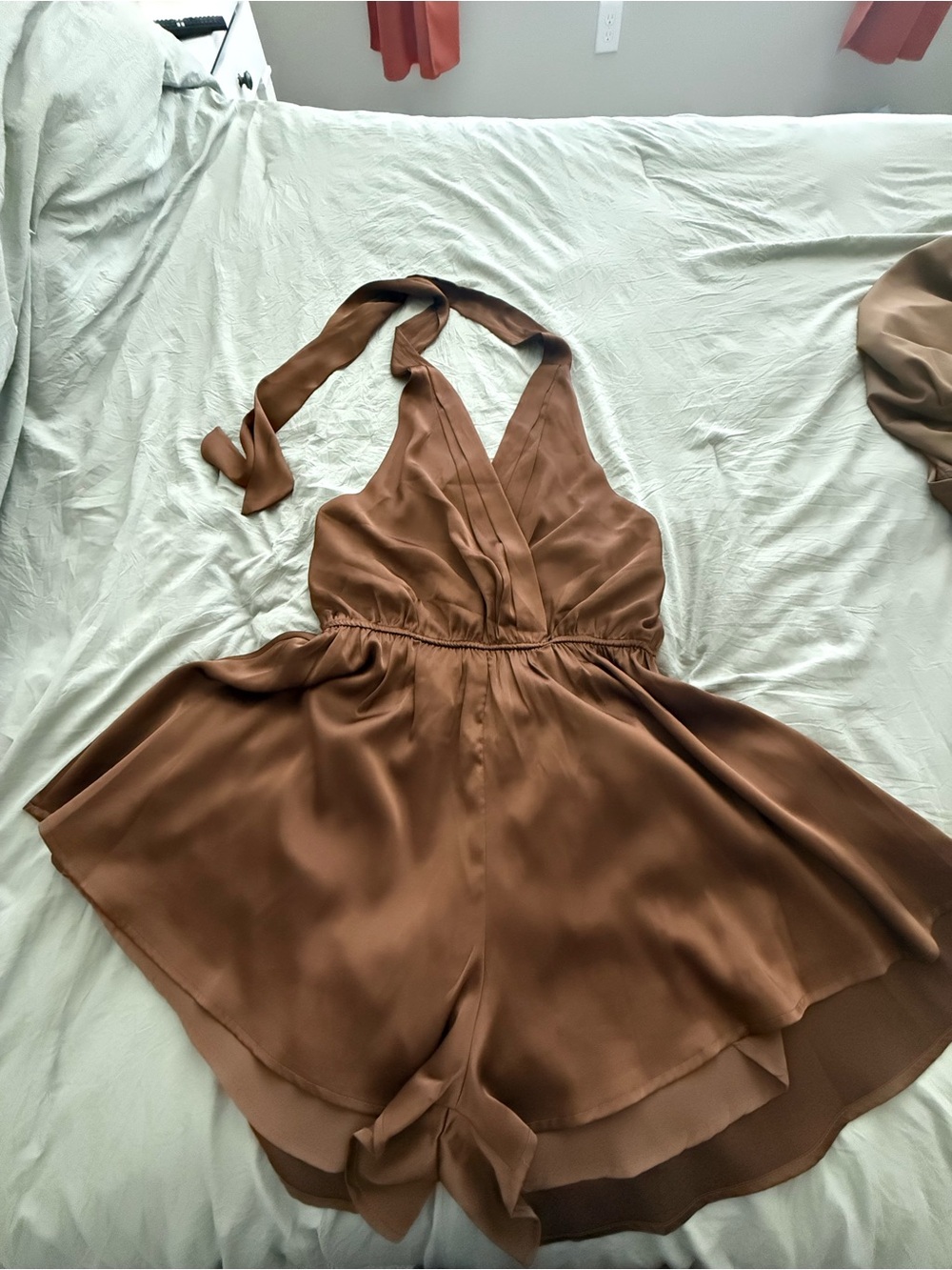 Dress Forum One-Shoulder Halter Romper in Chocolate Brown
